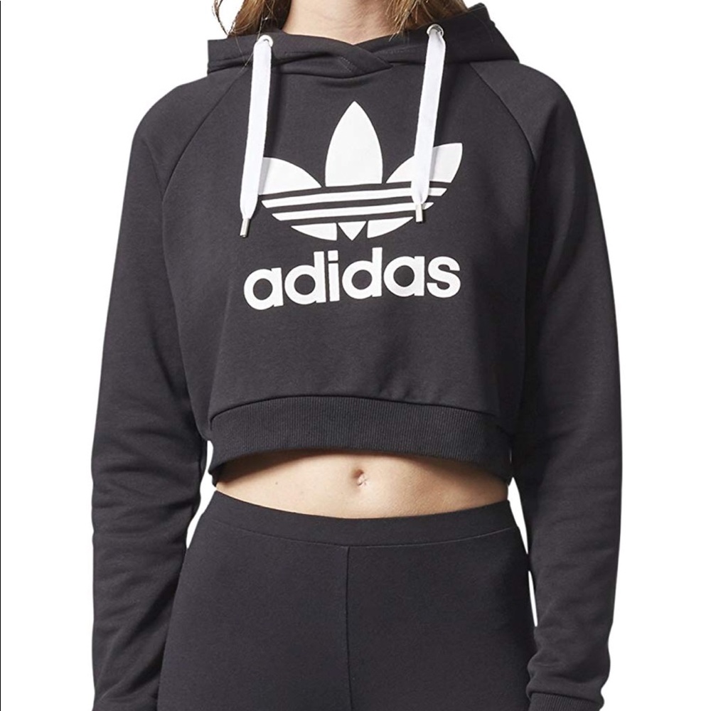 Black Adidas Logo Cropped Sweatshirt